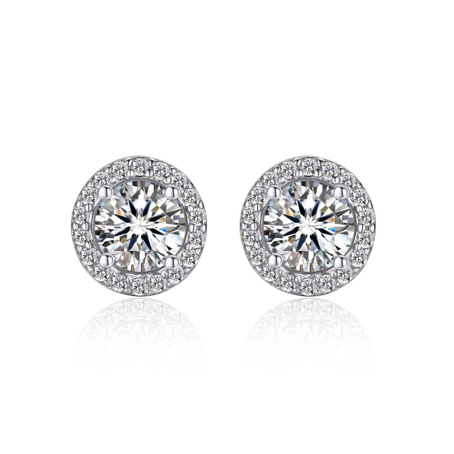 925 Sterling Silver Halo Round Stud Moissanite Earrings (D Color