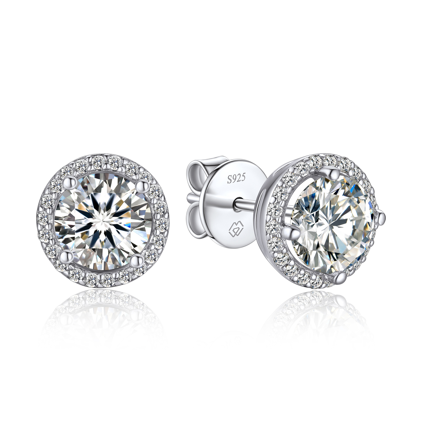 Halo Round Stud Moissanite Earrings in White Gold (1 Ct. VVS1)