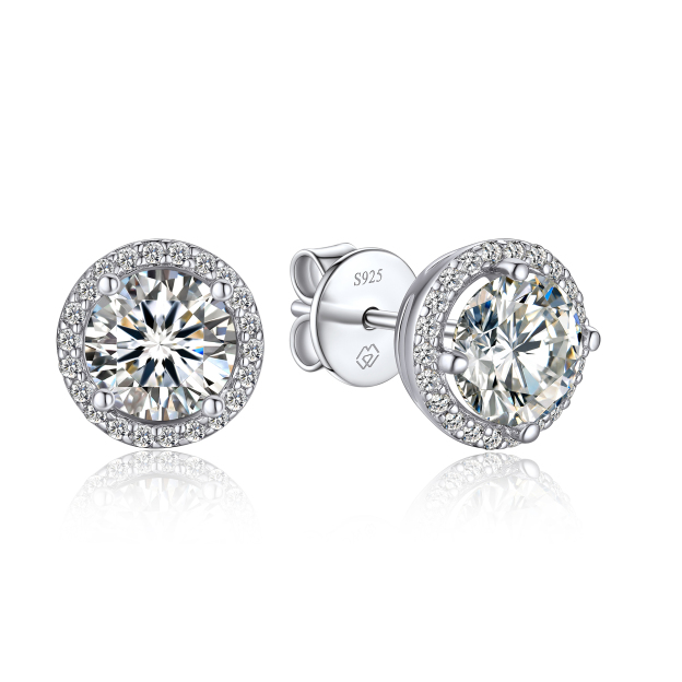 1 Carat Halo Round Moissanite Stud Earrings in White Gold