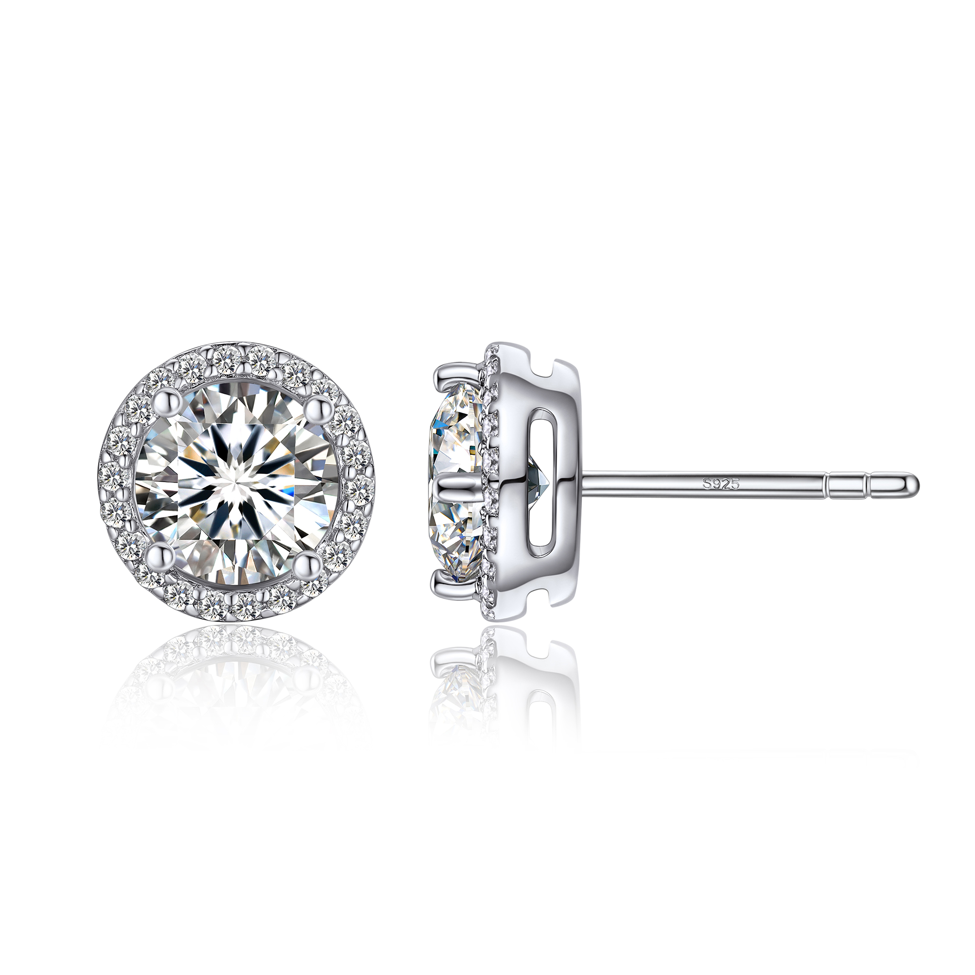 Halo Round Stud Moissanite Earrings in White Gold (1 Ct. VVS1)