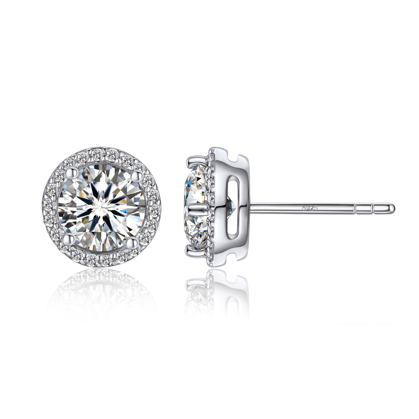 Halo Round Stud Moissanite Earrings in White Gold (1 Ct. VVS1)