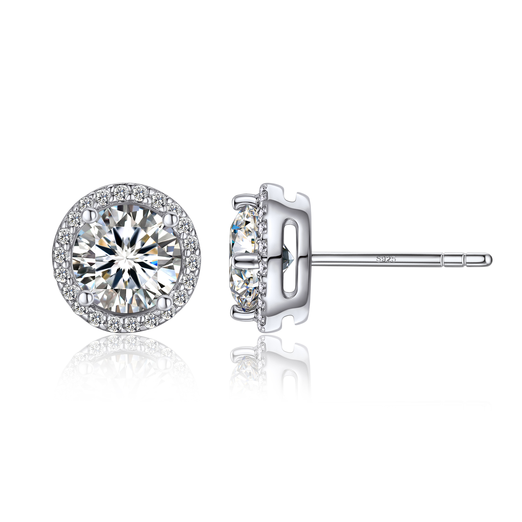 Halo Round Stud Moissanite Earrings in White Gold (1 Ct. VVS1)