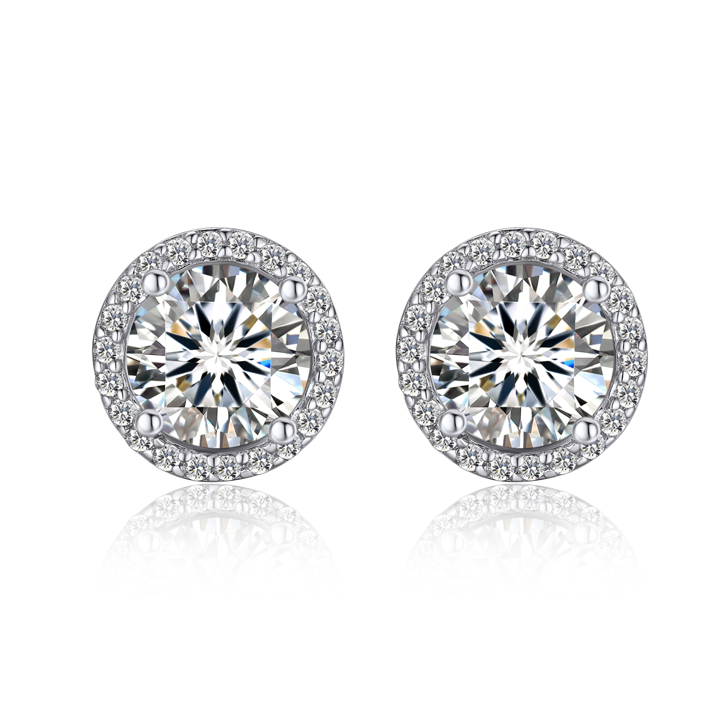 Halo Round Stud Moissanite Earrings in White Gold (1 Ct. VVS1)