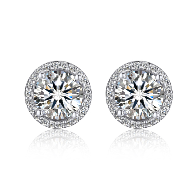 1 Carat Halo Round Moissanite Stud Earrings in White Gold-01