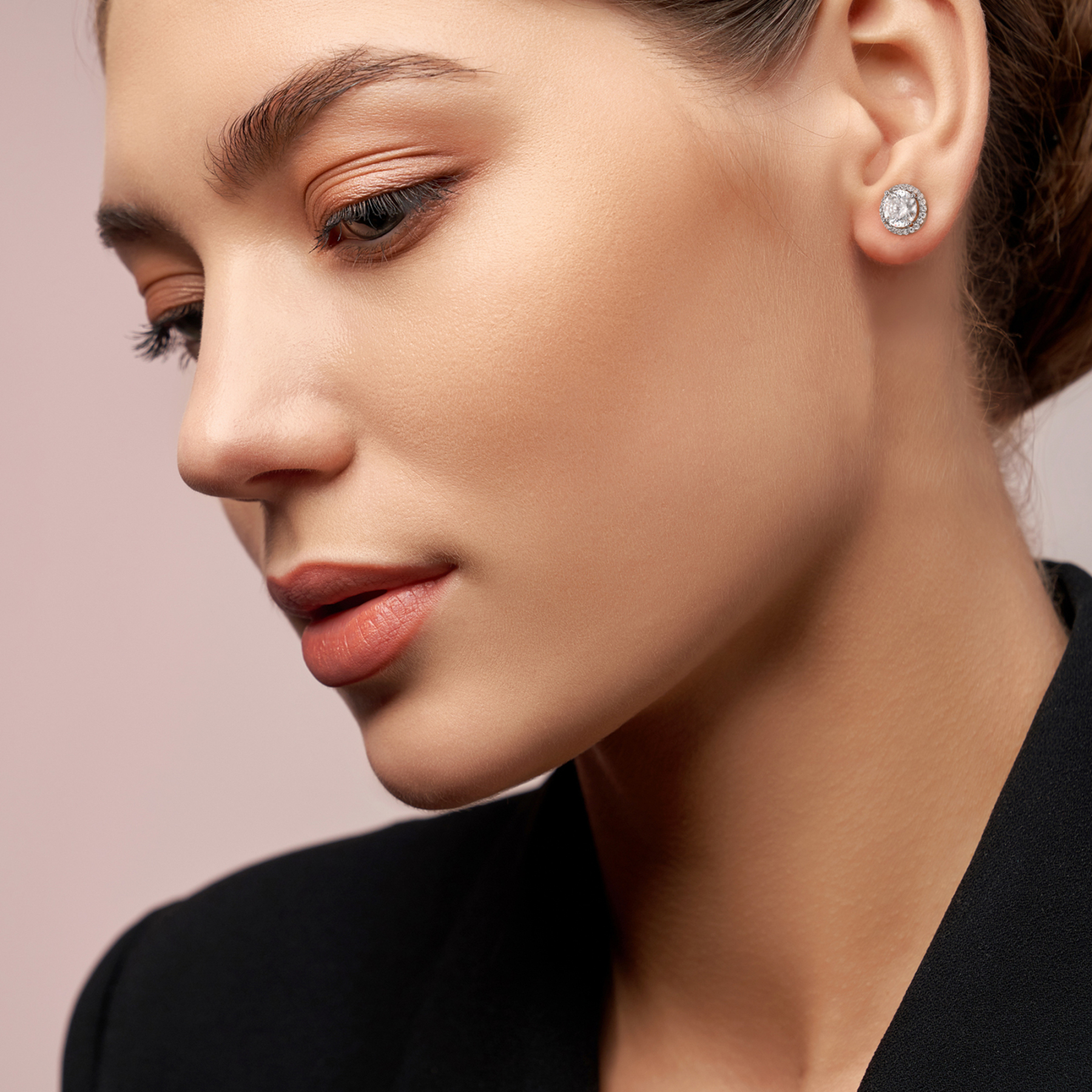 Halo Round Stud Moissanite Earrings in White Gold (1 Ct. VVS1)