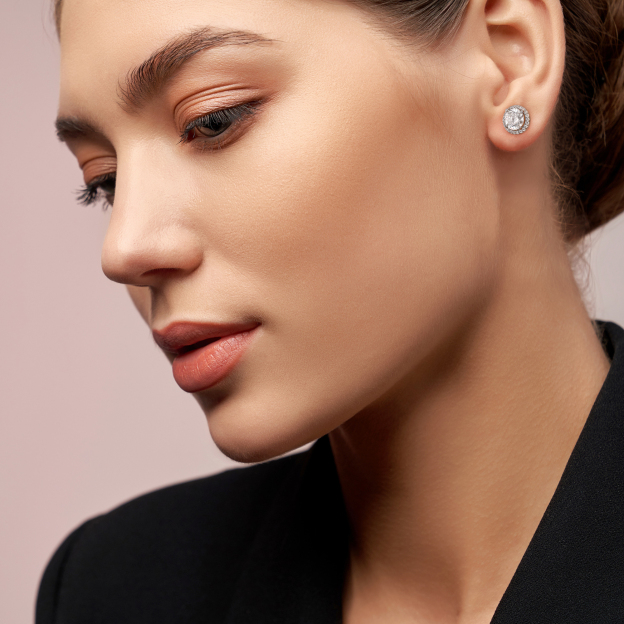 Halo Round Moissanite Stud Earrings in White Gold for Women-01