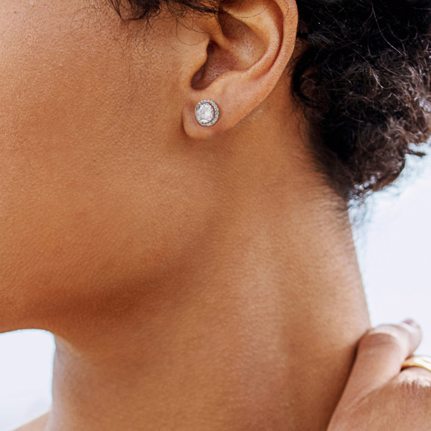 Halo Round Moissanite Stud Earrings in White Gold for Women-02