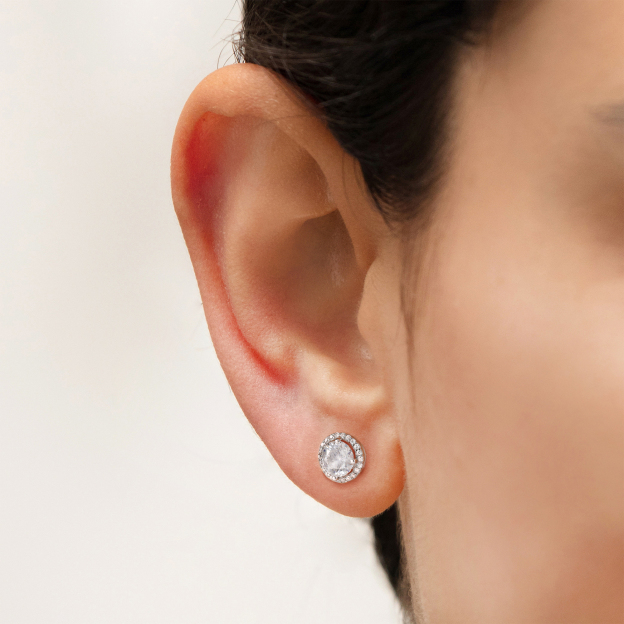 Halo Round Moissanite Stud Earrings in White Gold for Women-03