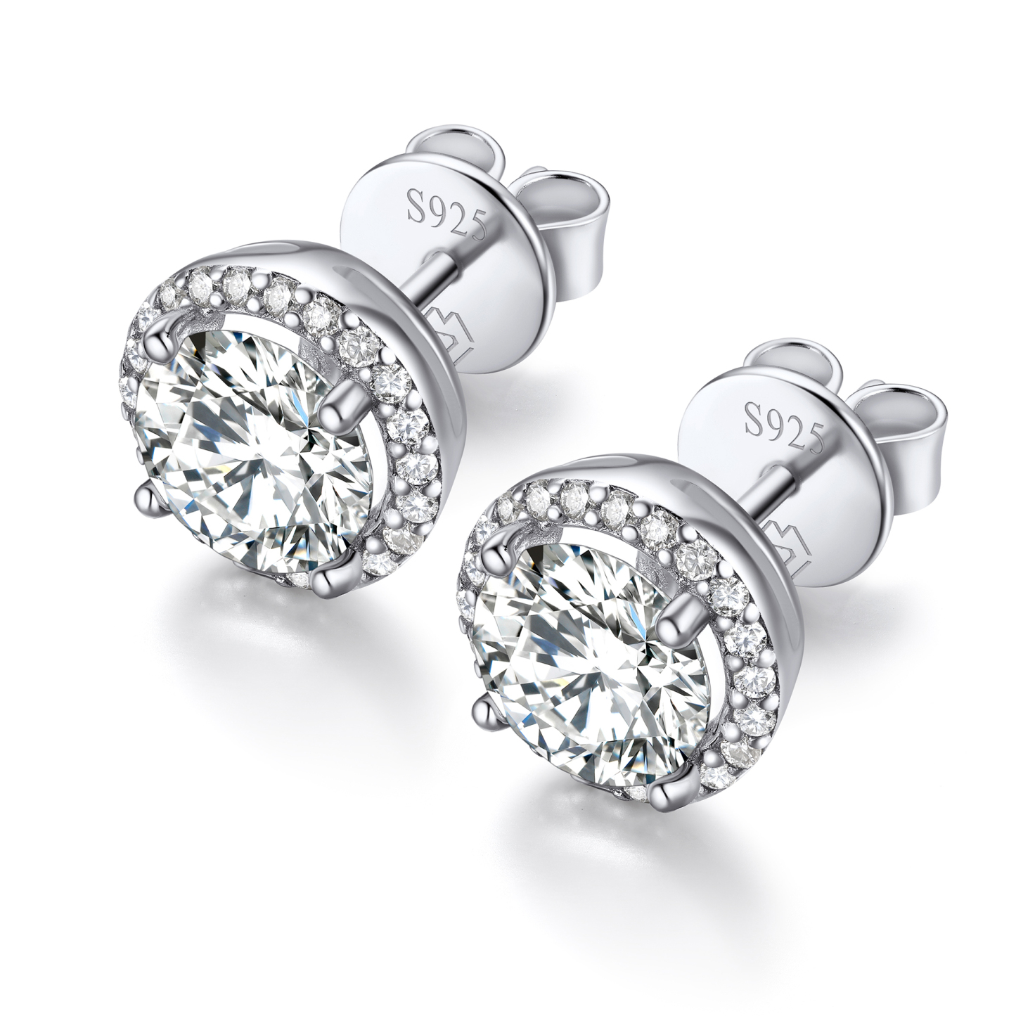 Halo Round Stud Moissanite Earrings in White Gold (1 Ct. VVS1)