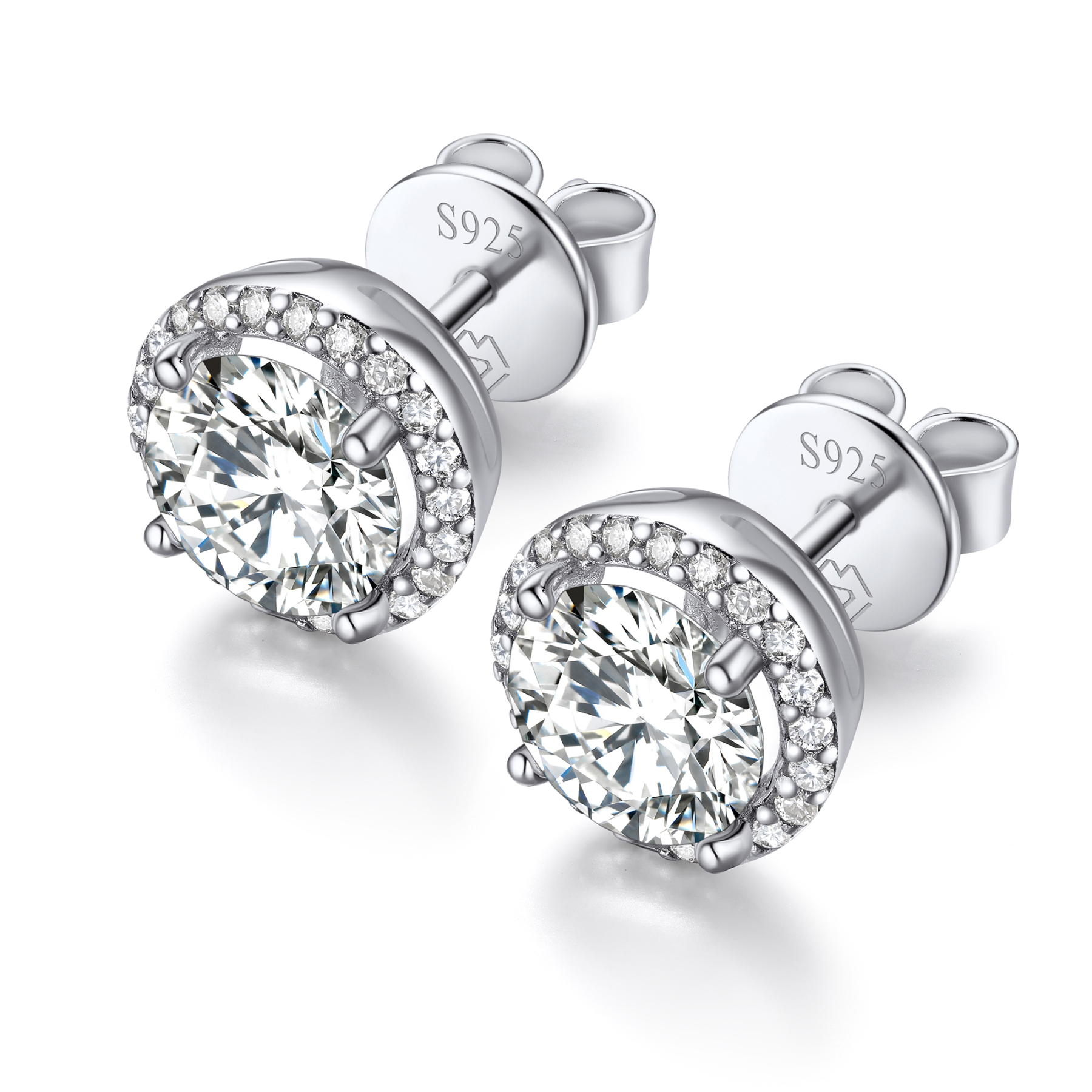 Halo Round Stud Moissanite Earrings in White Gold (1 Ct. VVS1)