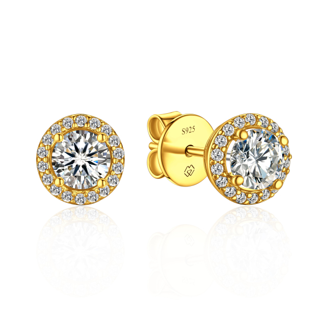 0.5 Carat Halo Round Moissanite Stud Earrings in 14K Gold-01