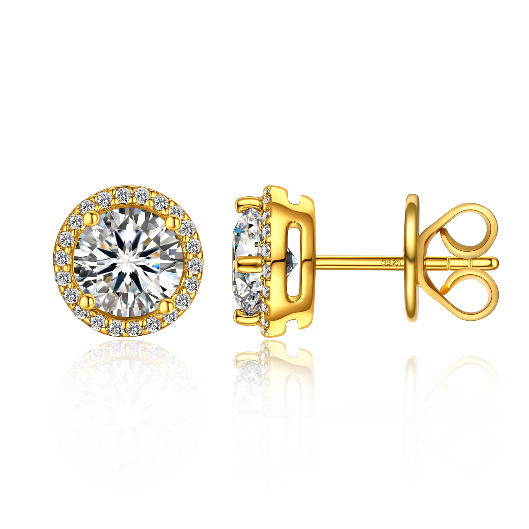 Halo Round Stud Moissanite Earrings in 14K Gold (1 Ct. VVS1)