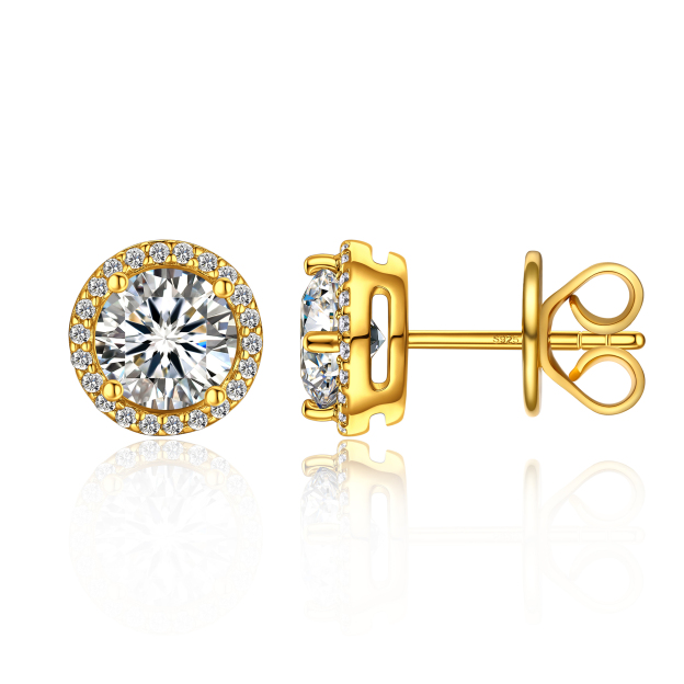 1 Carat Halo Round Moissanite Stud Earrings in 14K Gold-03