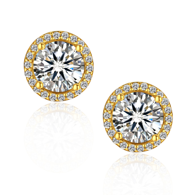 1 Carat Halo Round Moissanite Stud Earrings in 14K Gold-02