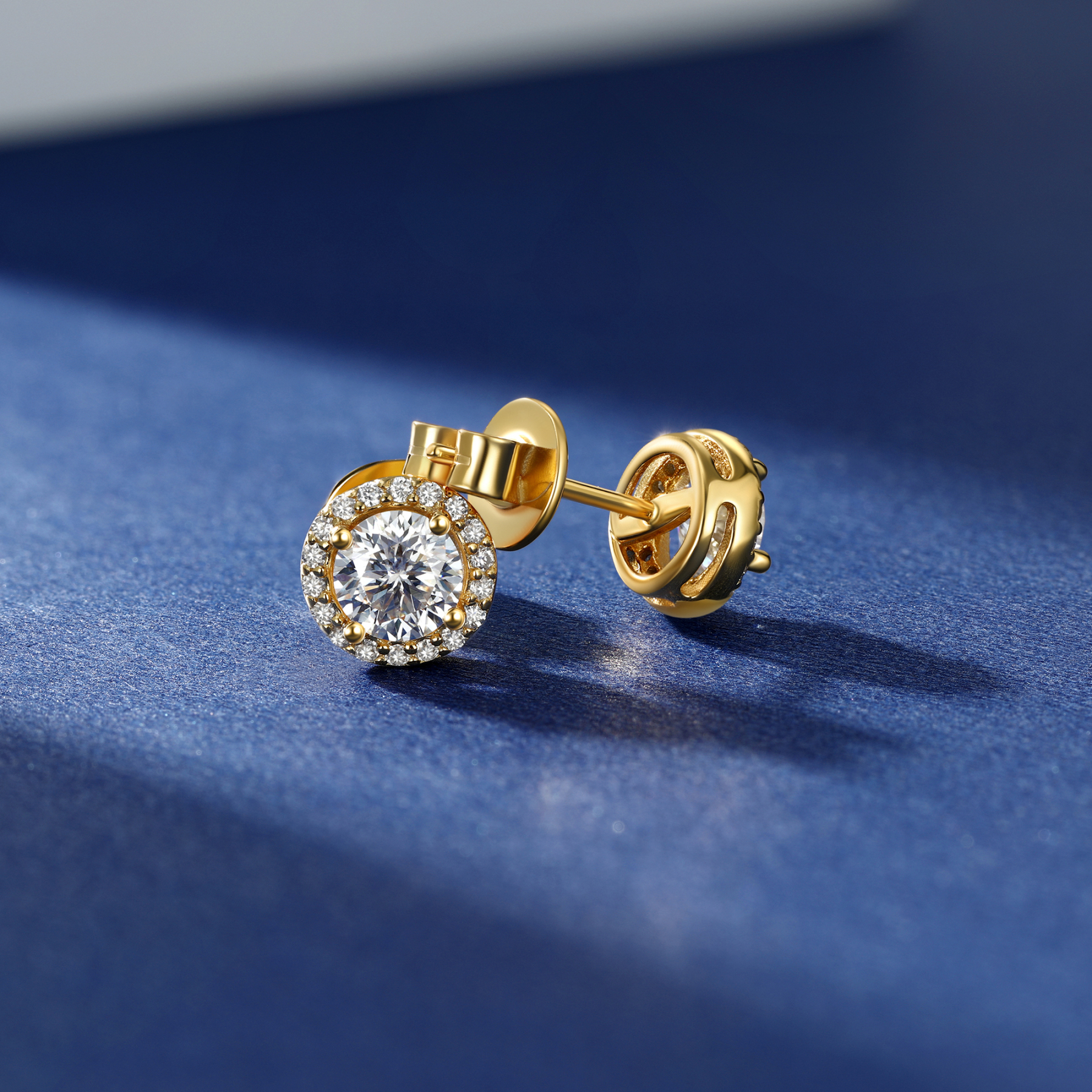 Halo Round Stud Moissanite Earrings in 14K Gold (1 Ct. VVS1)