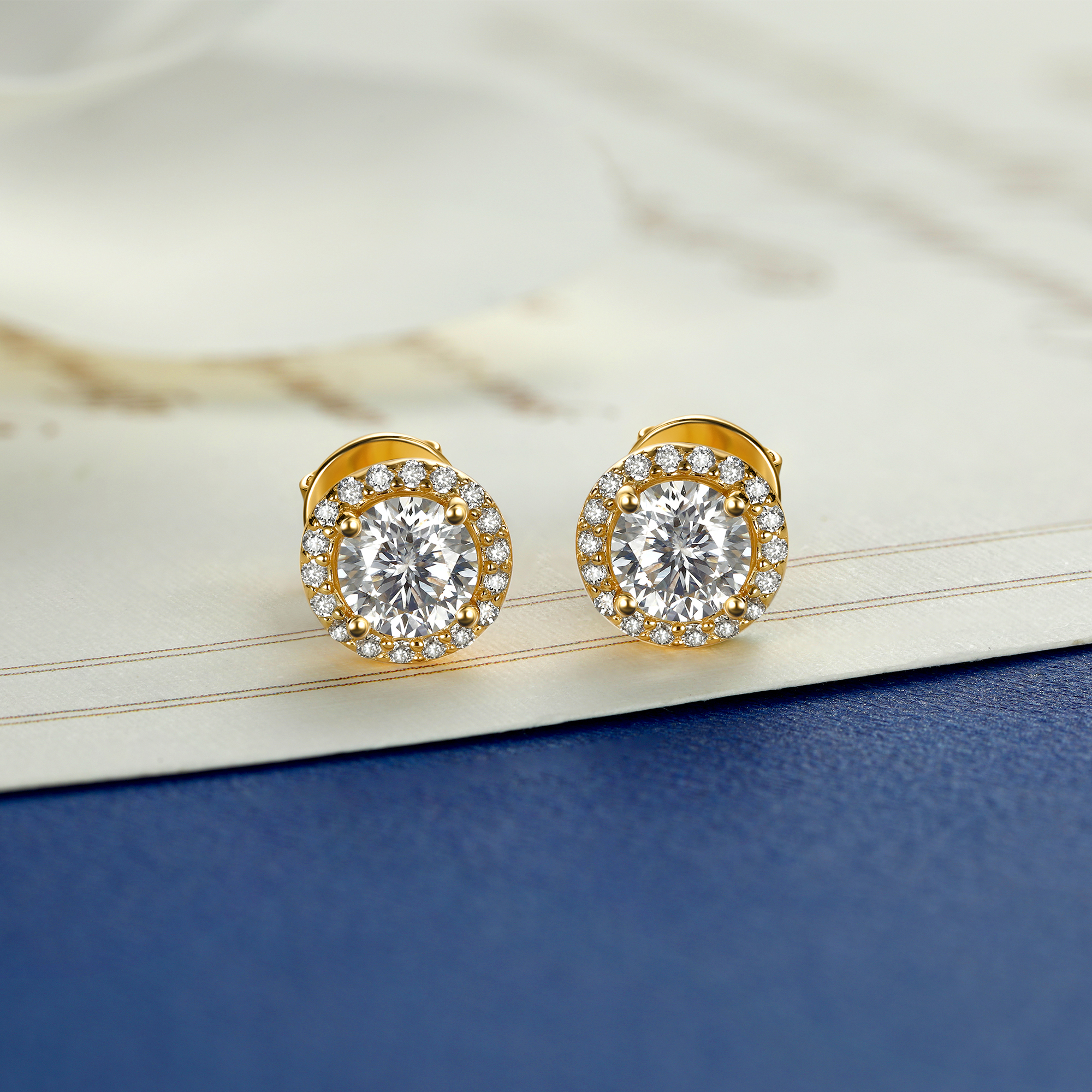 Halo Round Stud Moissanite Earrings in 14K Gold (1 Ct. VVS1)