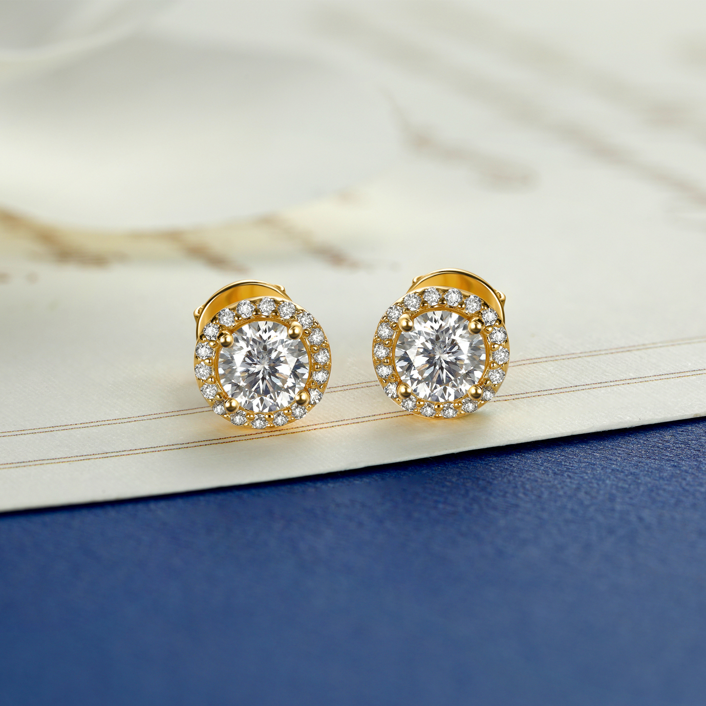 Halo Round Stud Moissanite Earrings in 14K Gold (1 Ct. VVS1)