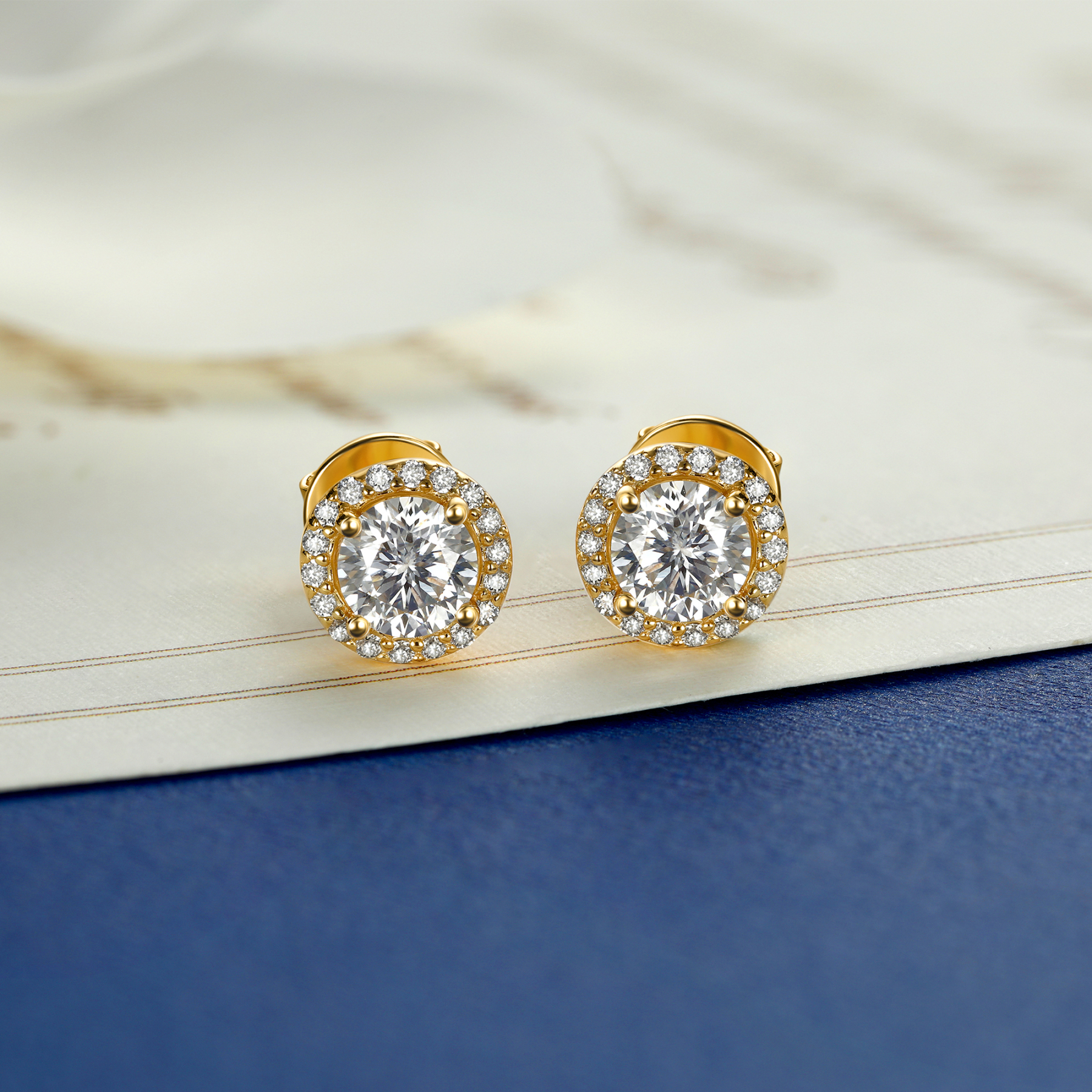 Halo Round Stud Moissanite Earrings in 14K Gold (1 Ct. VVS1)