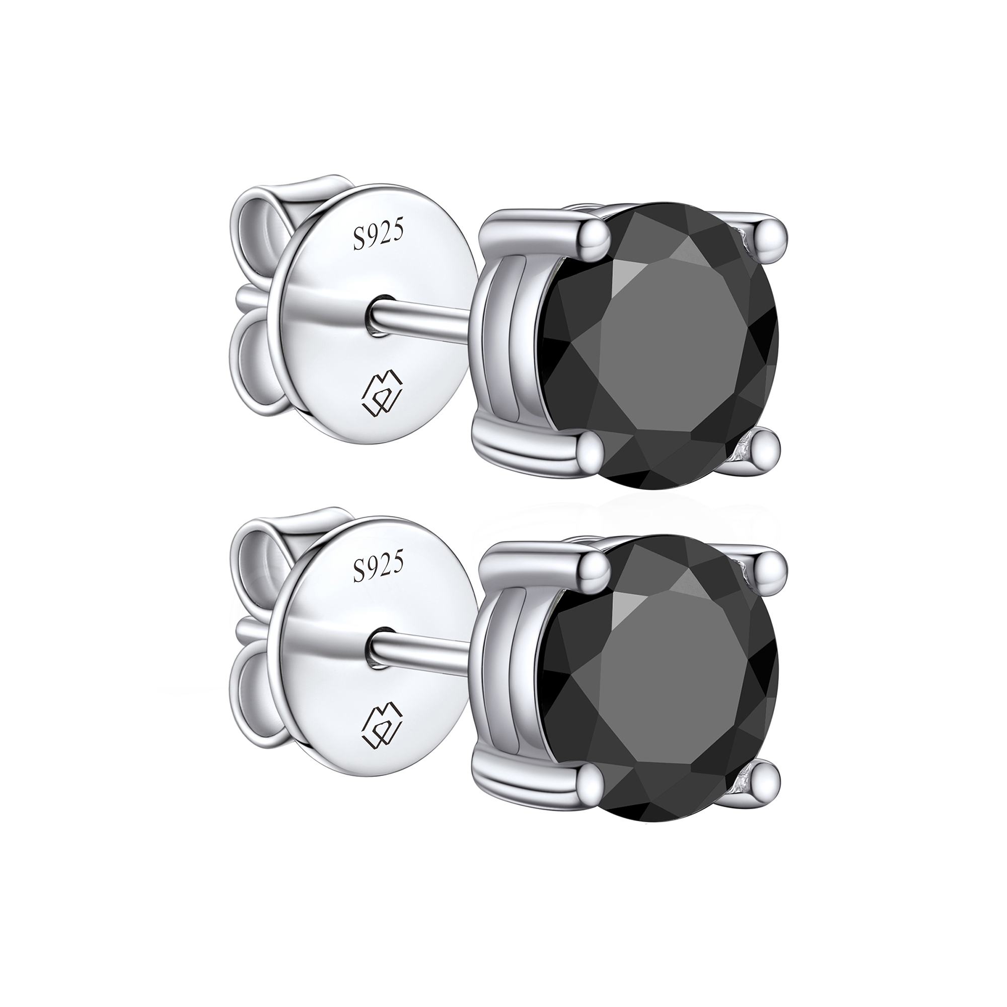 4 Prong Round Stud Black Moissanite Earrings in White Gold (1 Ct. VVS1)