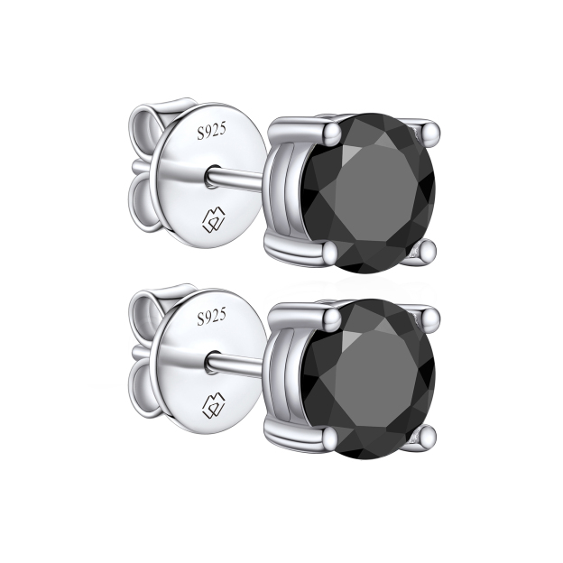 Four Prong Round Black Moissanite Stud Earrings in White Gold-01
