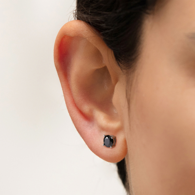 Four Prong Round Black Moissanite Stud Earrings in White Gold for Women-02