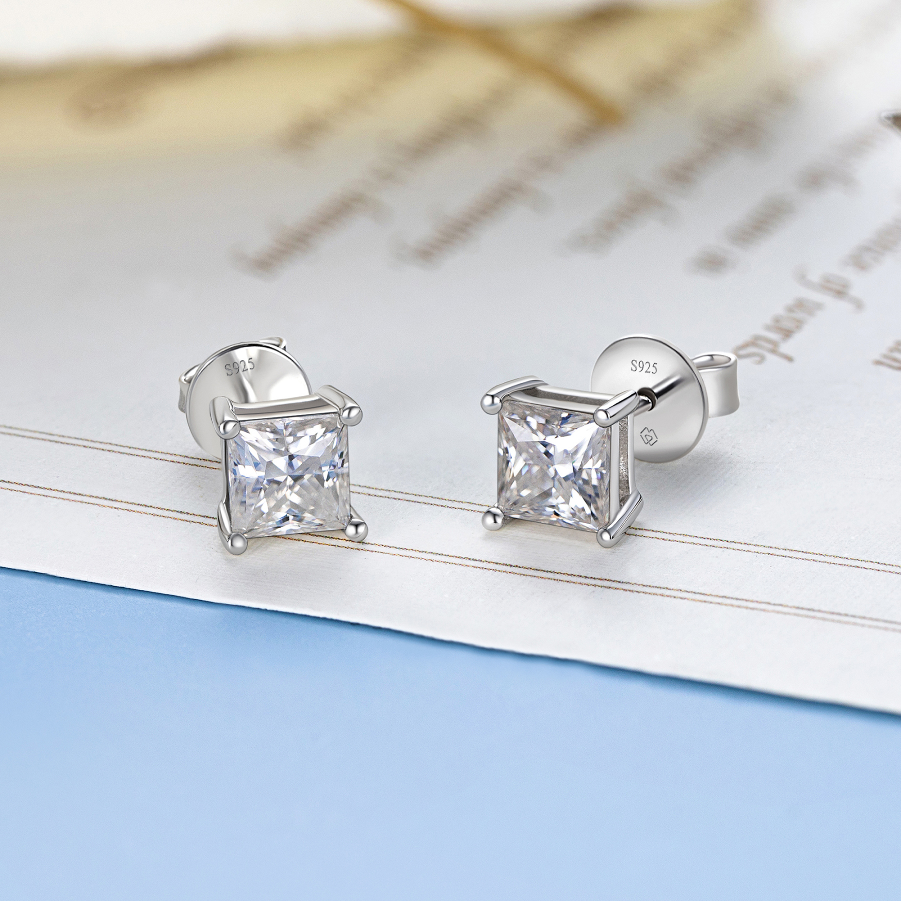 4 Prong Princess Cut Stud Moissanite Earrings in White Gold (D Color VVS1)