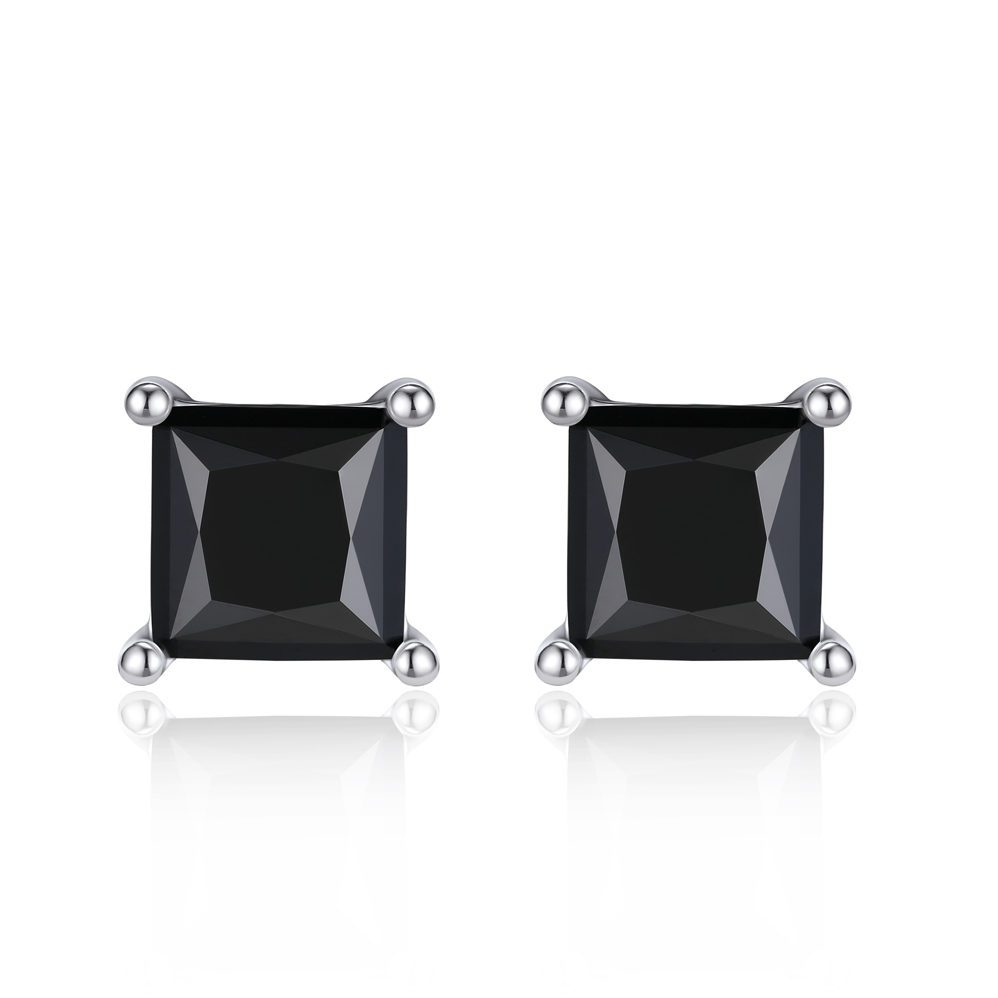 4 Prong Princess Cut Stud Black Moissanite Earrings in White Gold (D Color VVS1)
