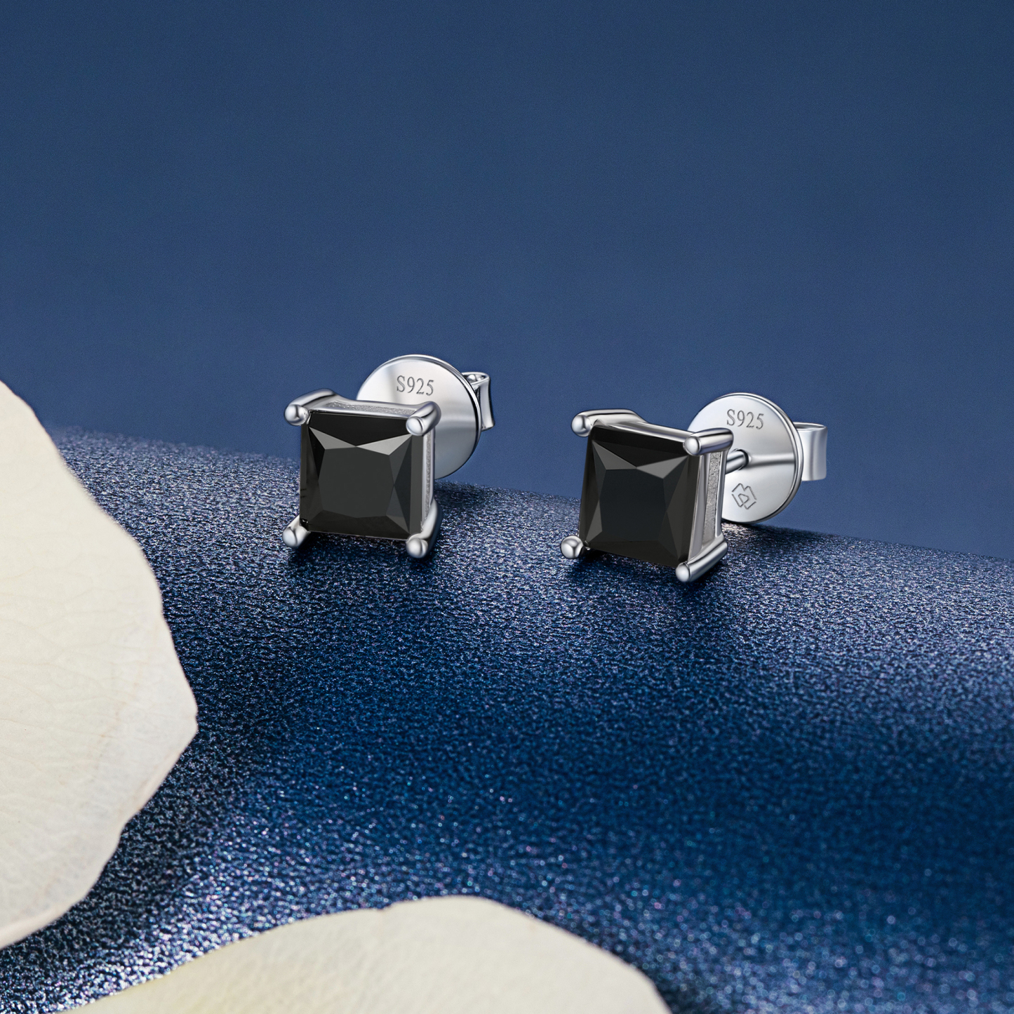 4 Prong Princess Cut Stud Black Moissanite Earrings in White Gold (D Color VVS1)