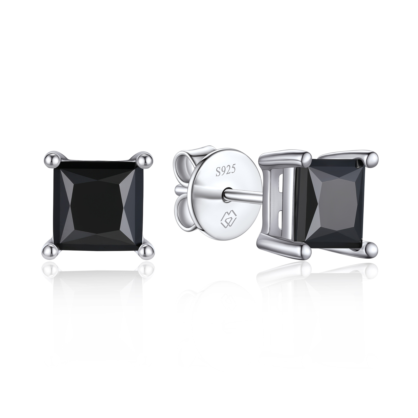 4 Prong Princess Cut Stud Black Moissanite Earrings in White Gold (D Color VVS1)