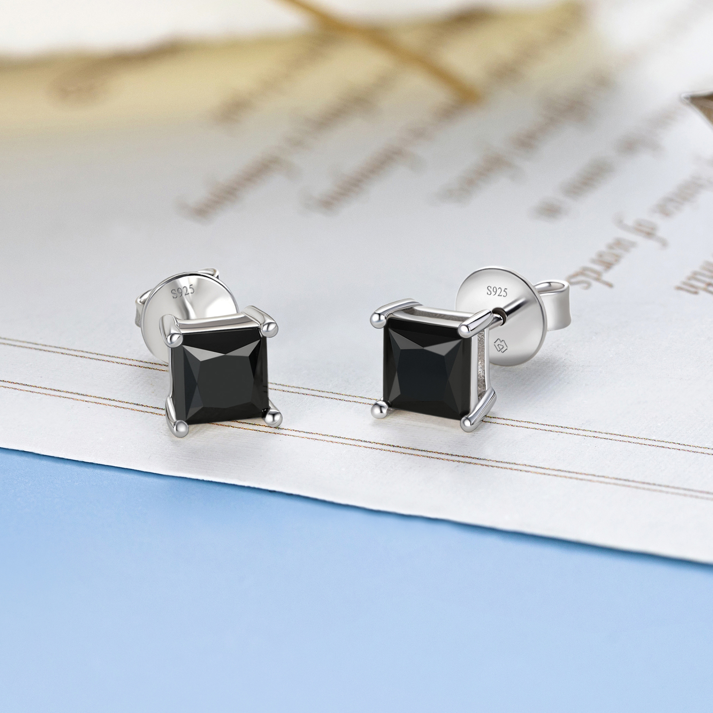 4 Prong Princess Cut Stud Black Moissanite Earrings in White Gold (D Color VVS1)