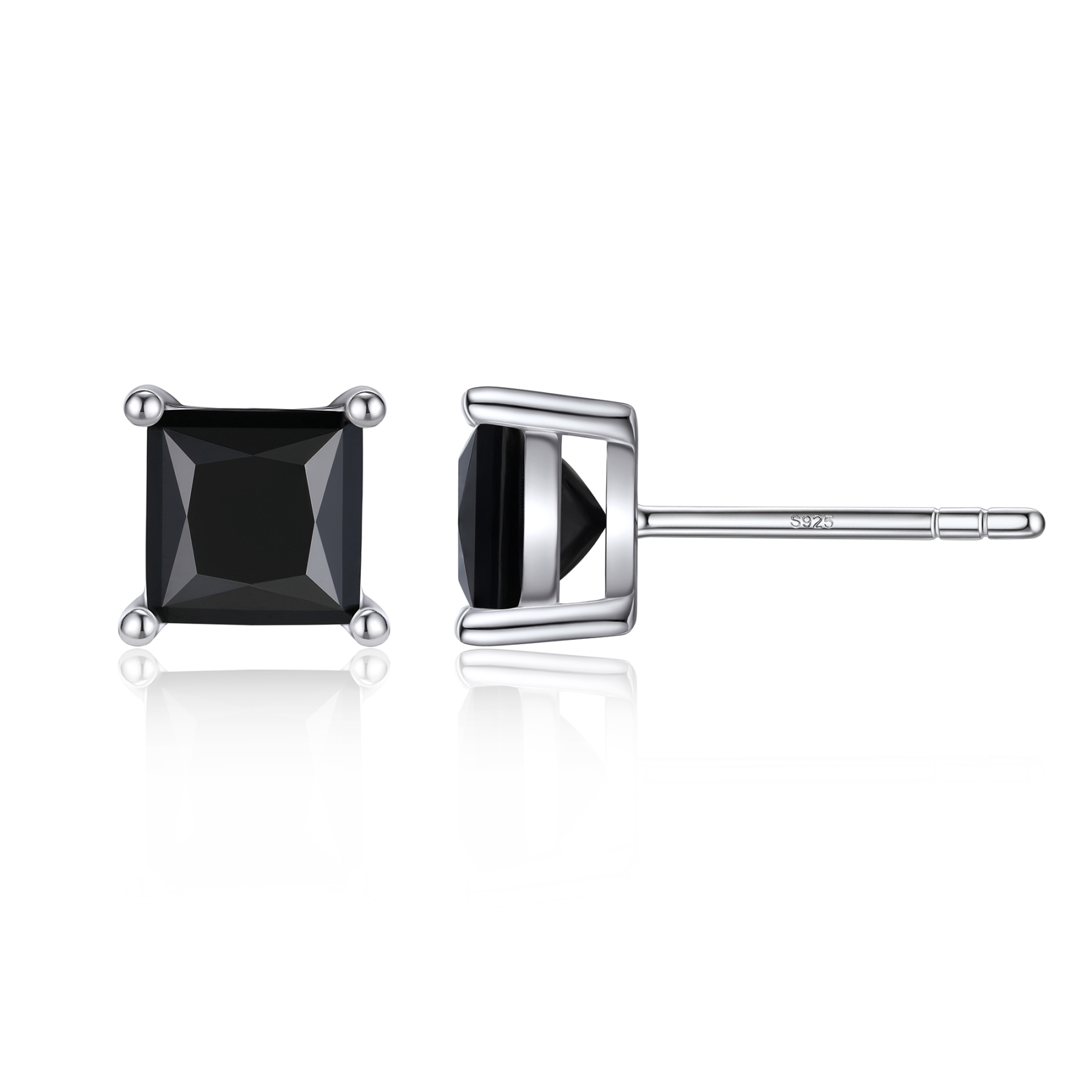 4 Prong Princess Cut Stud Black Moissanite Earrings in White Gold (D Color VVS1)