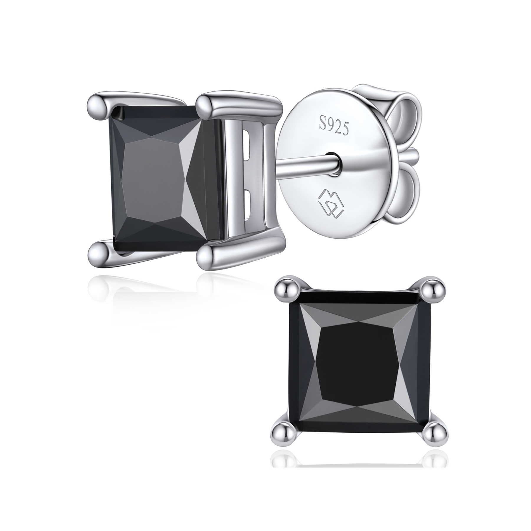 4 Prong Princess Cut Stud Black Moissanite Earrings in White Gold (D Color VVS1)