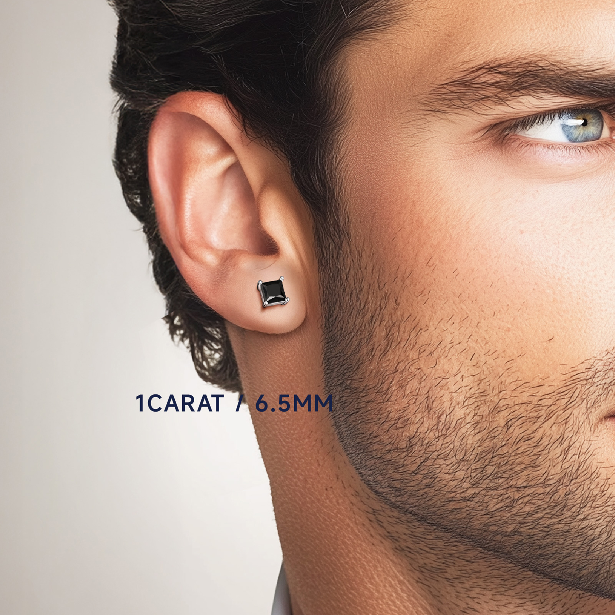 4 Prong Princess Cut Stud Black Moissanite Earrings in White Gold (D Color VVS1)