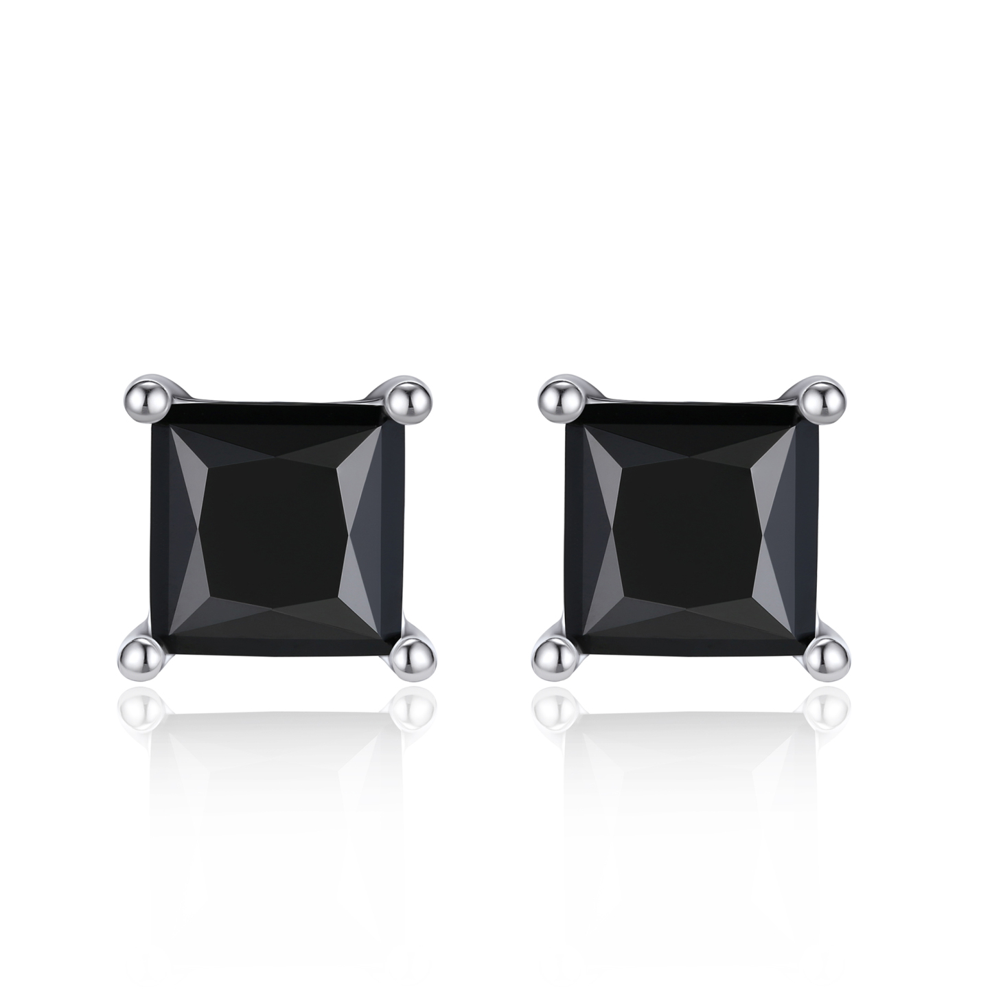 4 Prong Princess Cut Stud Black Moissanite Earrings in White Gold (D Color VVS1)