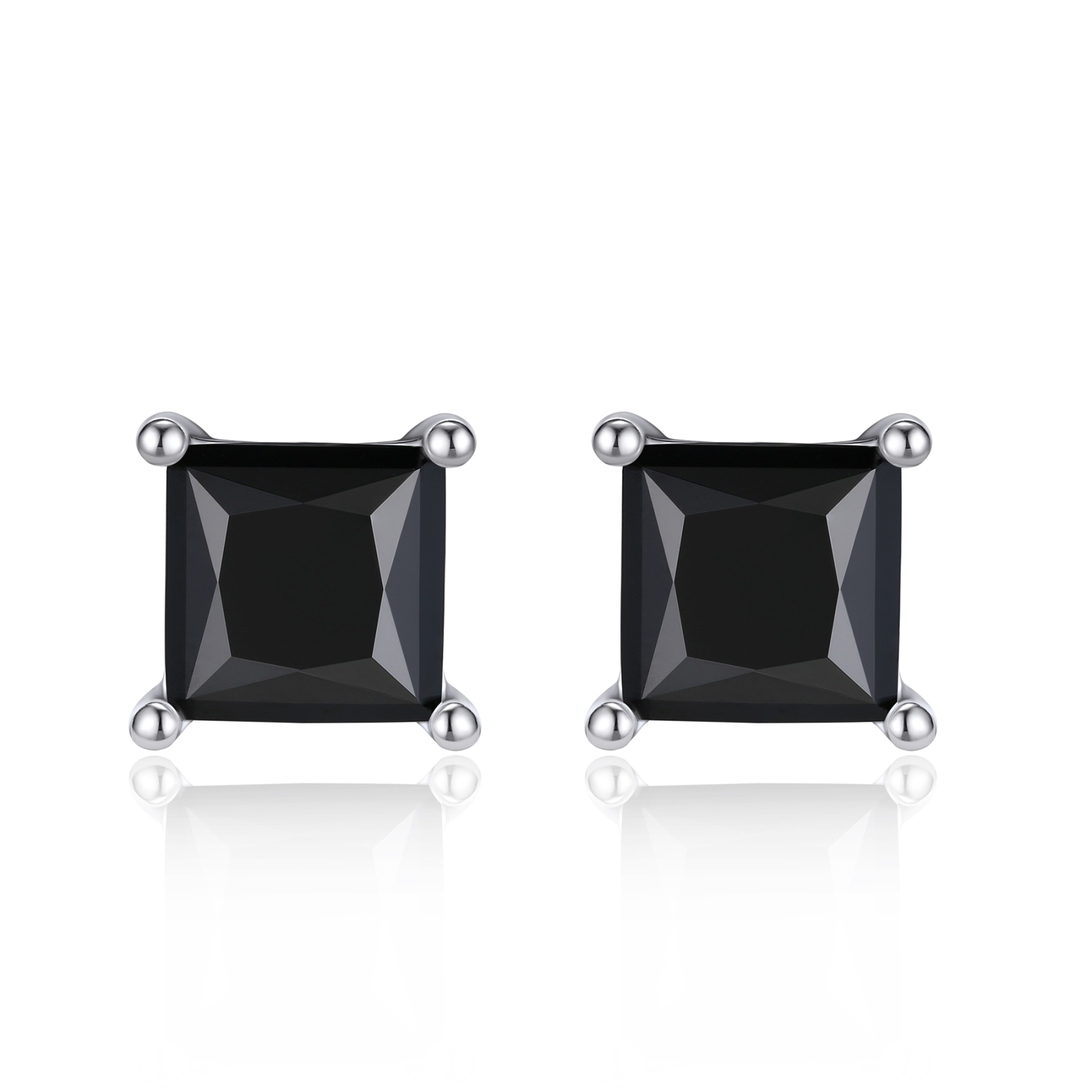 4 Prong Princess Cut Stud Black Moissanite Earrings in White Gold (D Color VVS1)