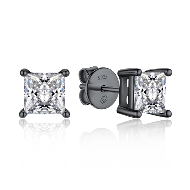 4 Prong Princess Cut Stud Moissanite Earrings in Black (D Color VVS1)