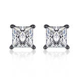Moissanite Four-Prong Princess Cut Stud Earrings for Men Women in Black Plated (1 Ct. VVS1)