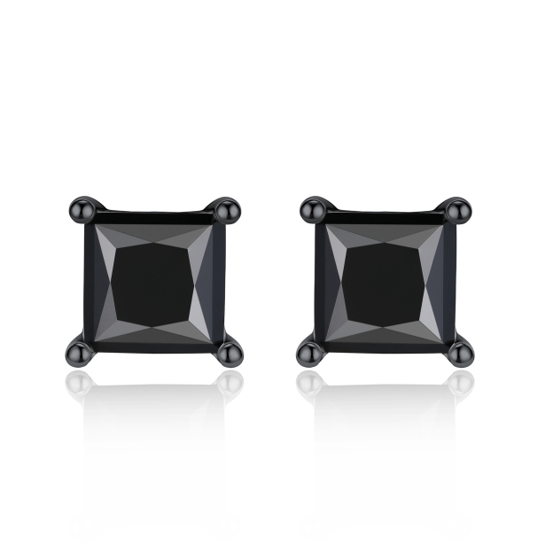 4 Prong Princess Cut Stud Black Moissanite Earrings in Black (D Color VVS1)
