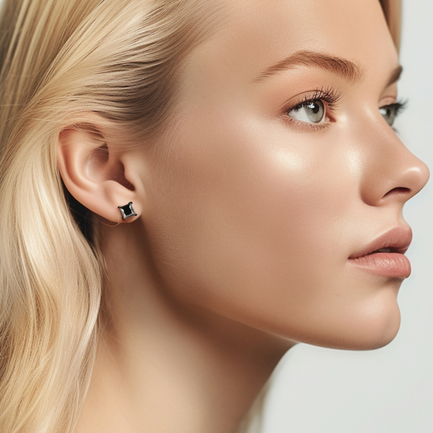 4 Prong Princess Cut Stud Black Moissanite Earrings in Black (D Color VVS1)