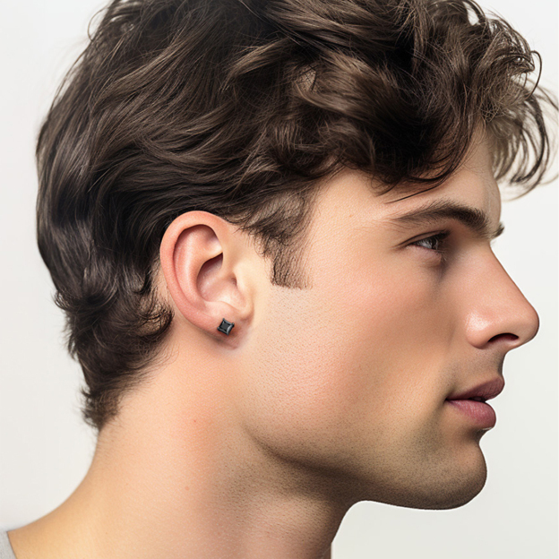 4 Prong Princess Cut Stud Black Moissanite Earrings in Black (D Color VVS1)