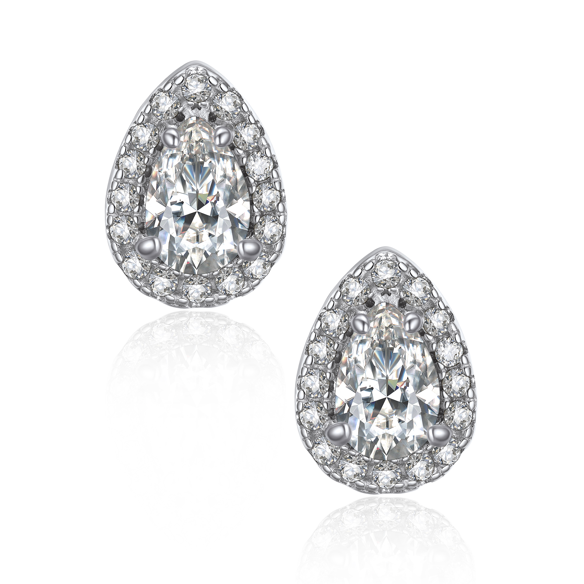 Halo Pear Cut Stud Moissanite Teardrop Earrings (1/2 Ct. VVS1)
