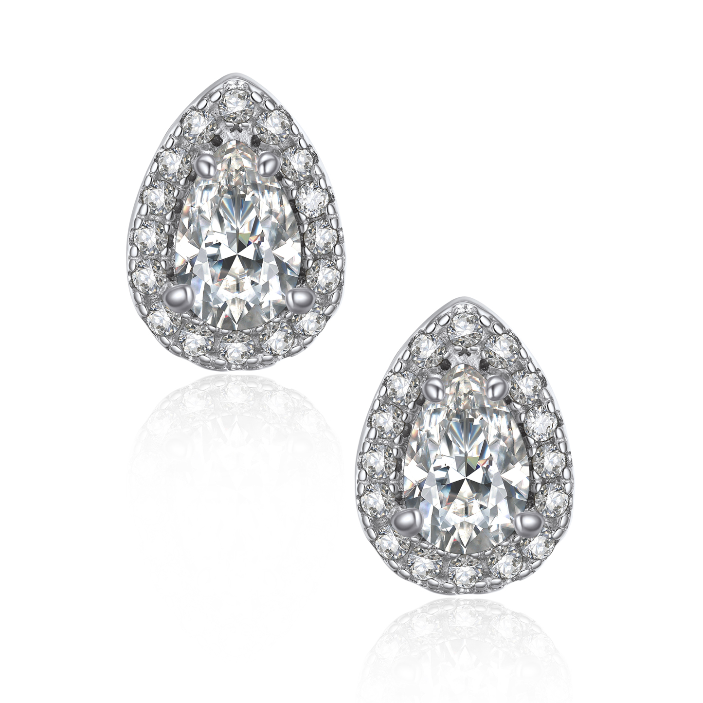 Halo Pear Cut Stud Moissanite Teardrop Earrings (1/2 Ct. VVS1)