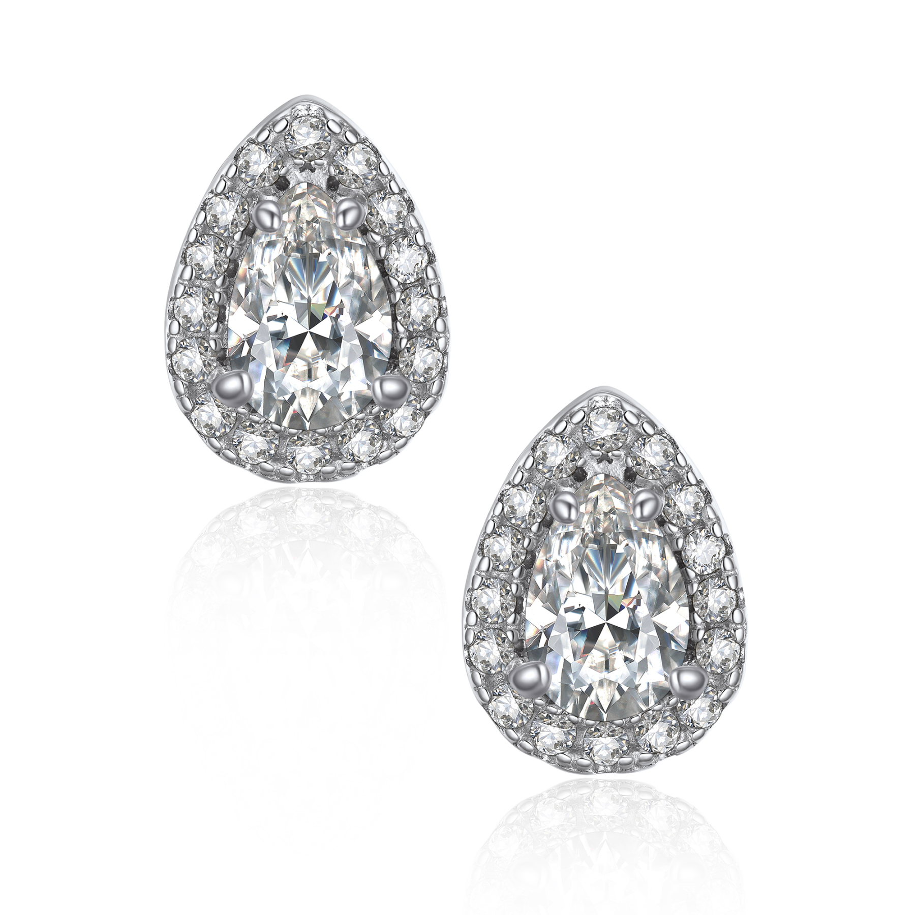 Halo Pear Cut Stud Moissanite Teardrop Earrings (1/2 Ct. VVS1)