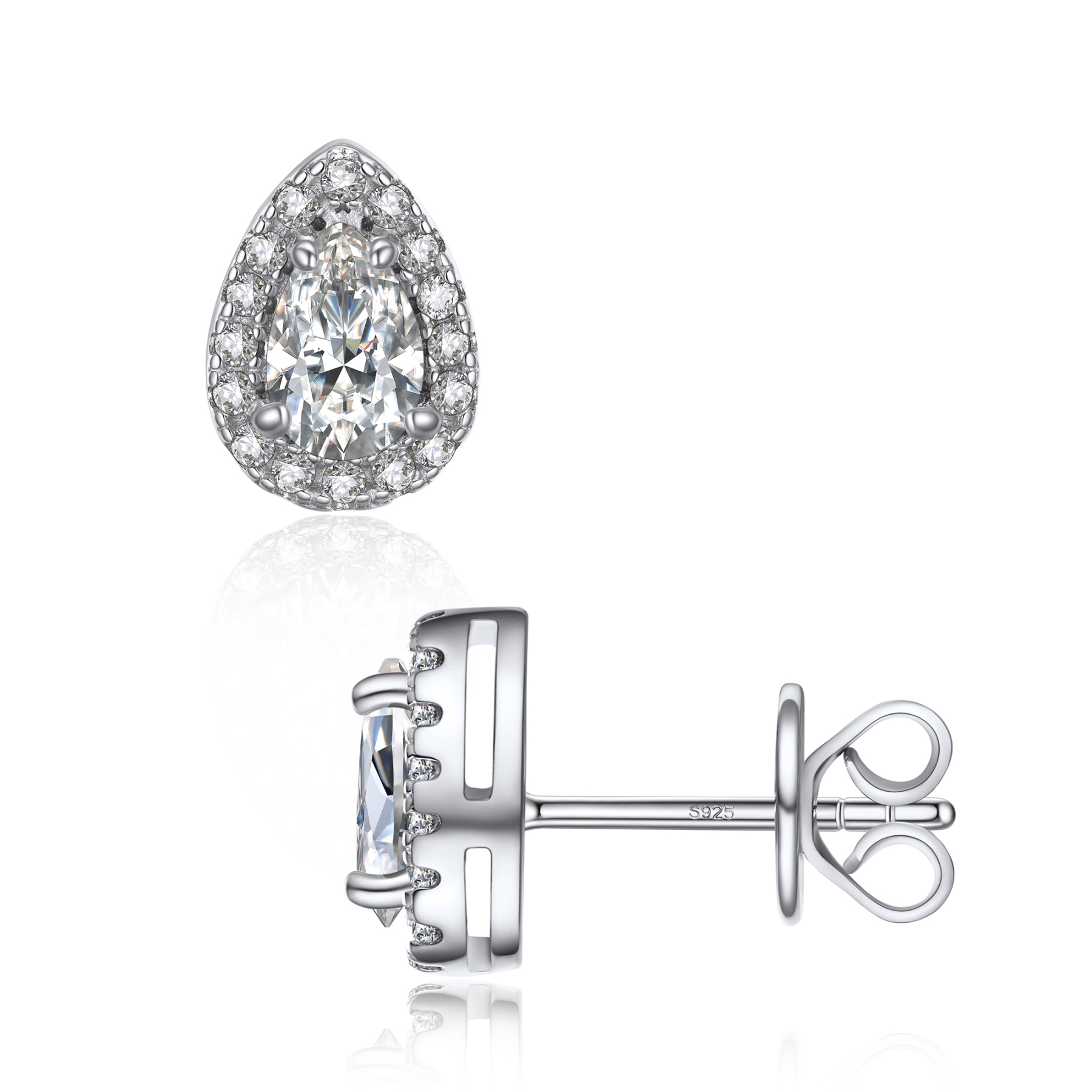 Halo Pear Cut Stud Moissanite Teardrop Earrings (1/2 Ct. VVS1)