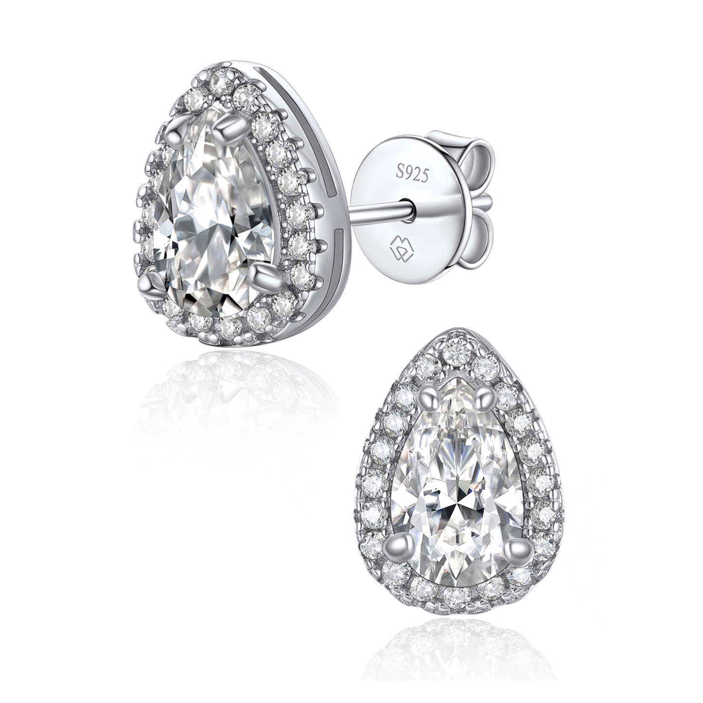 Halo Pear Cut Stud Moissanite Teardrop Earrings (1/2 Ct. VVS1)