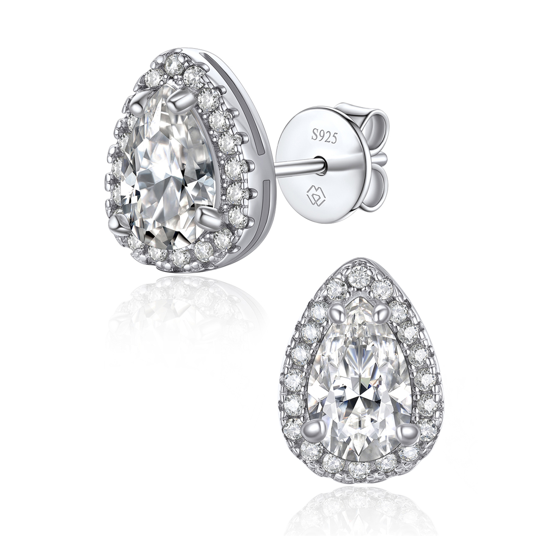 Halo Pear Cut Stud Moissanite Teardrop Earrings (1/2 Ct. VVS1)