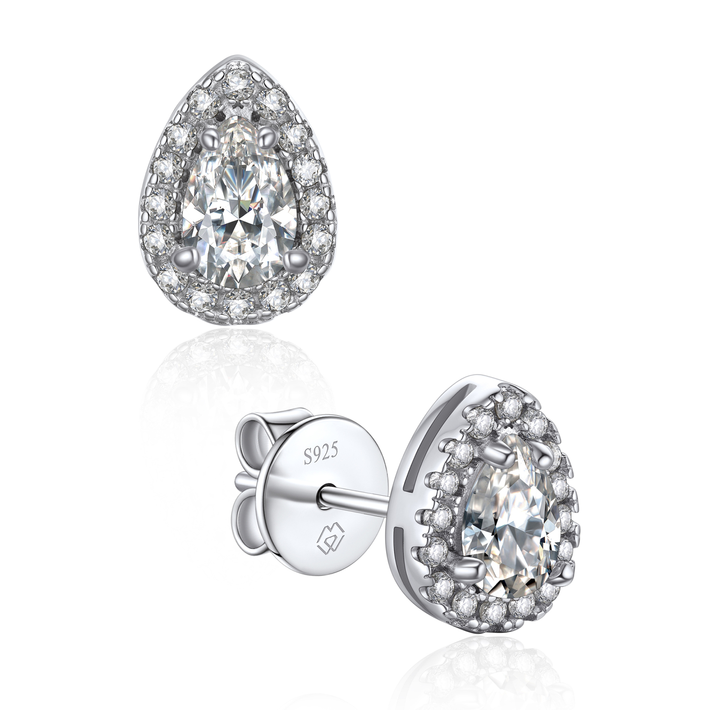 Halo Pear Cut Stud Moissanite Teardrop Earrings (1/2 Ct. VVS1)