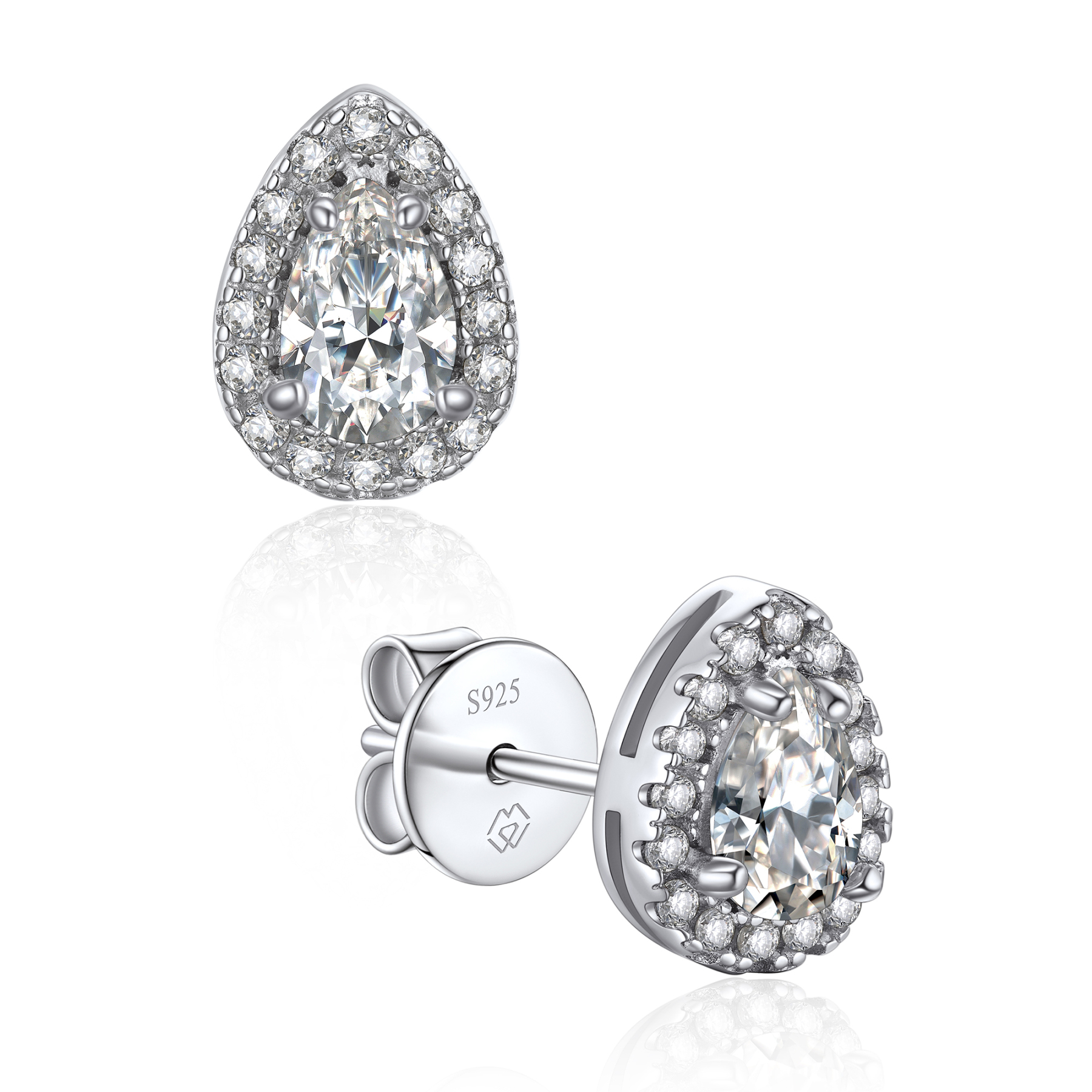 Halo Pear Cut Stud Moissanite Teardrop Earrings (1/2 Ct. VVS1)