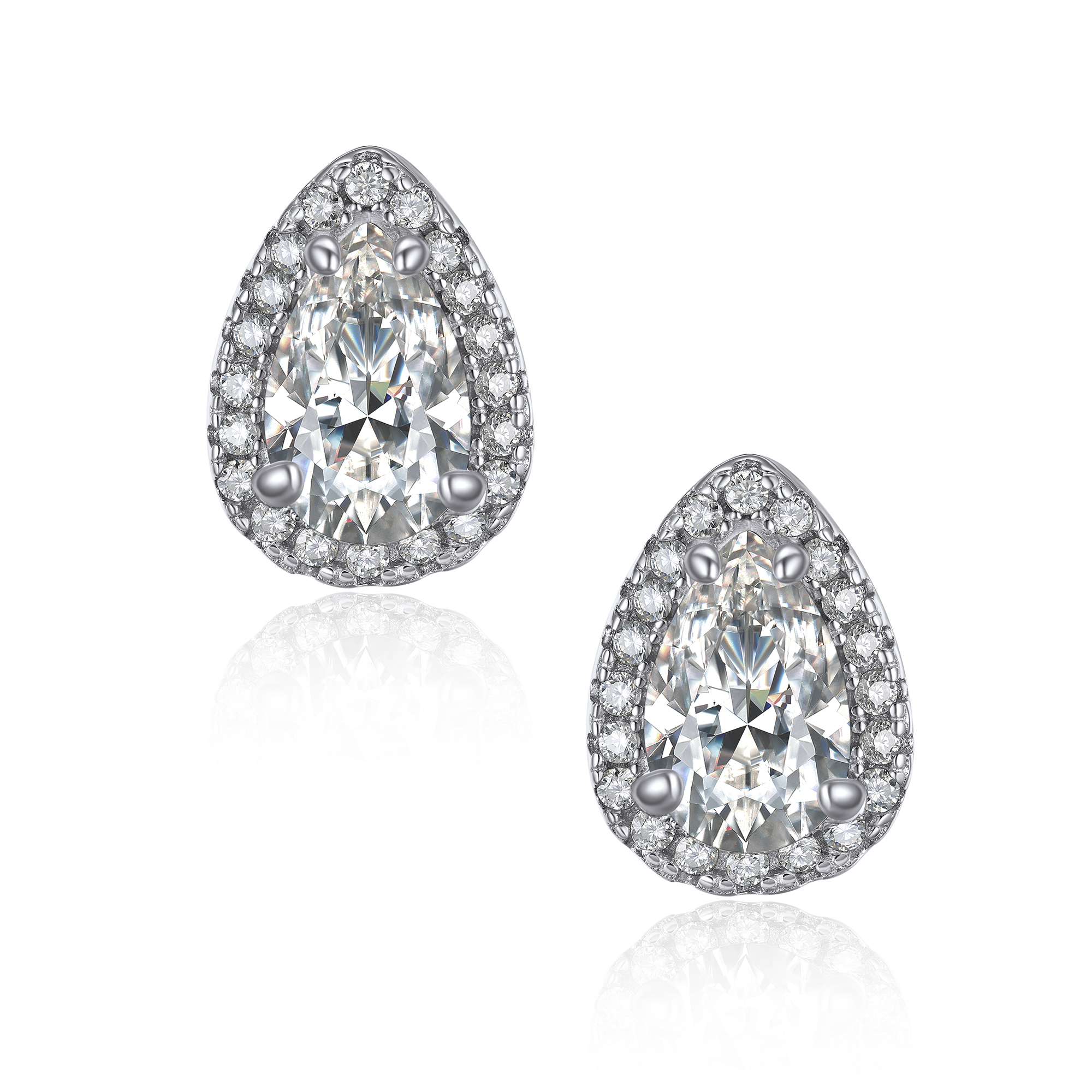 Halo Pear Cut Stud Moissanite Teardrop Earrings (1 Ct. VVS1)