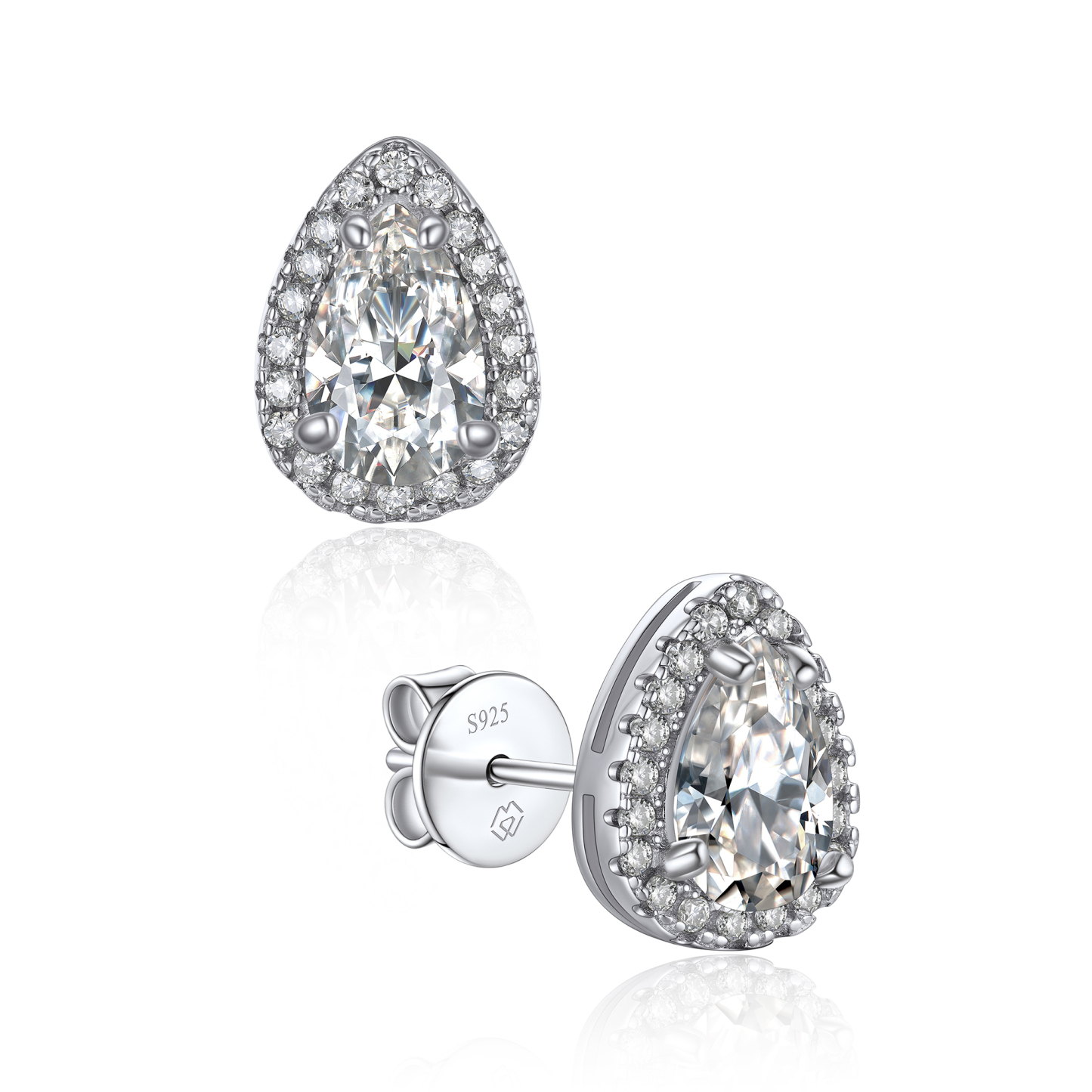Halo Pear Cut Stud Moissanite Teardrop Earrings (1 Ct. VVS1)